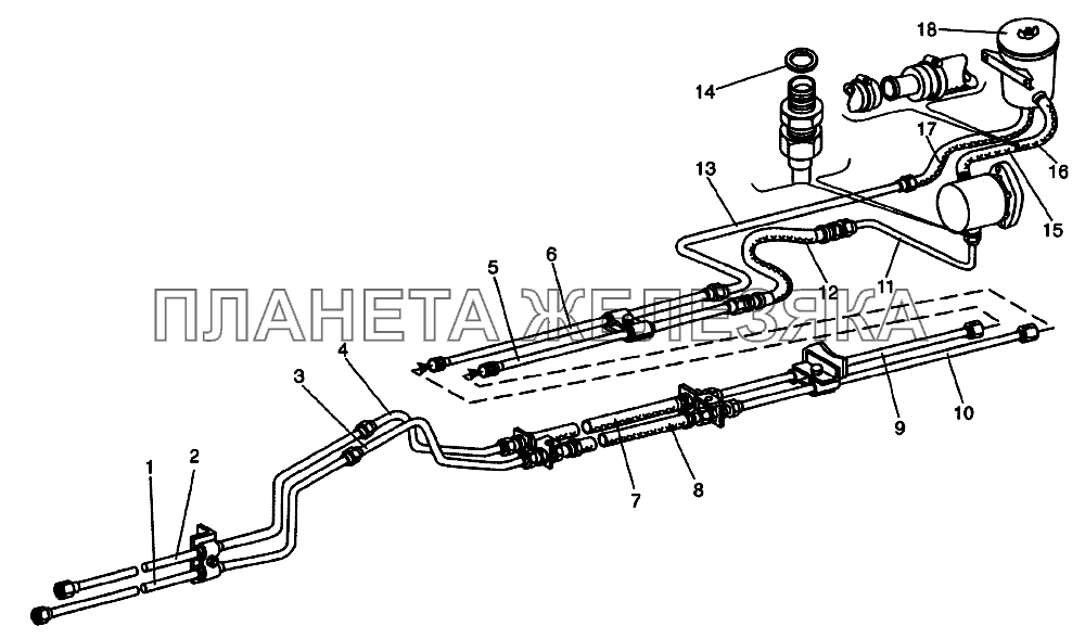 Установка трубопроводов гидросстемы рулевого управления автобуса ЛиАЗ-6212 (передняя секция) ЛиАЗ-5256, 6212 (2006)